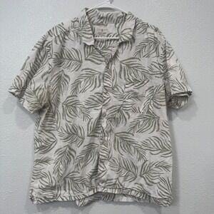 Mutual Weave Mens XXL White Green Tropical Palm Leaf Cotton Button Down Shirt